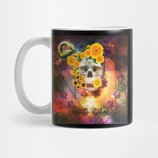 Skull Sunflowers with green snake Mug